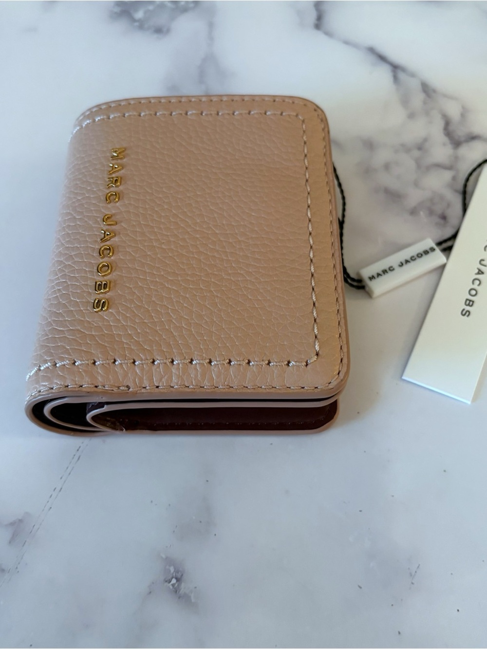 Marc Jacobs Rose Pink Pebbled Leather Zip Wallet with Gold Accents